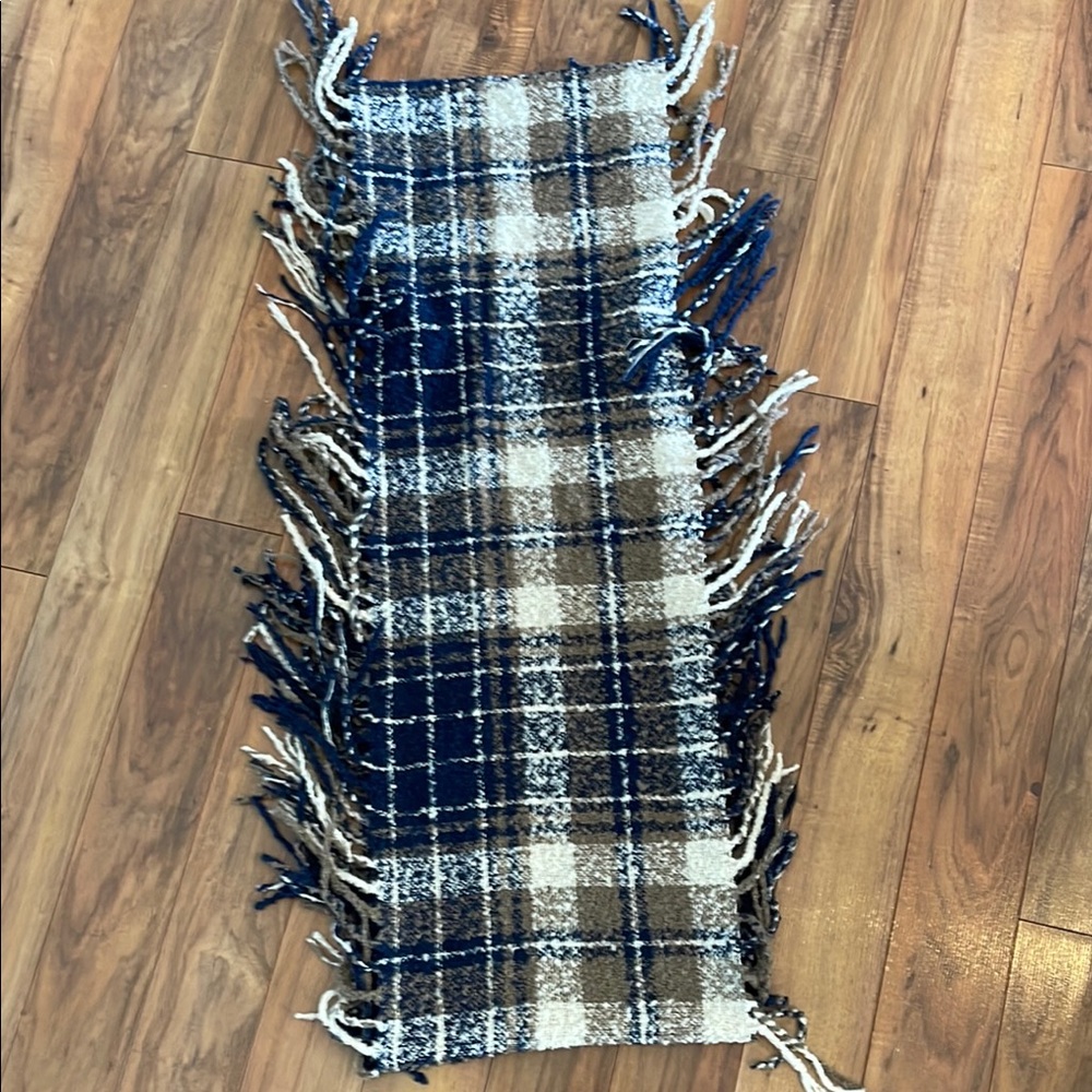 Plaid Fringe infinity Scarf in Blue and Cream - Picture 2 of 2